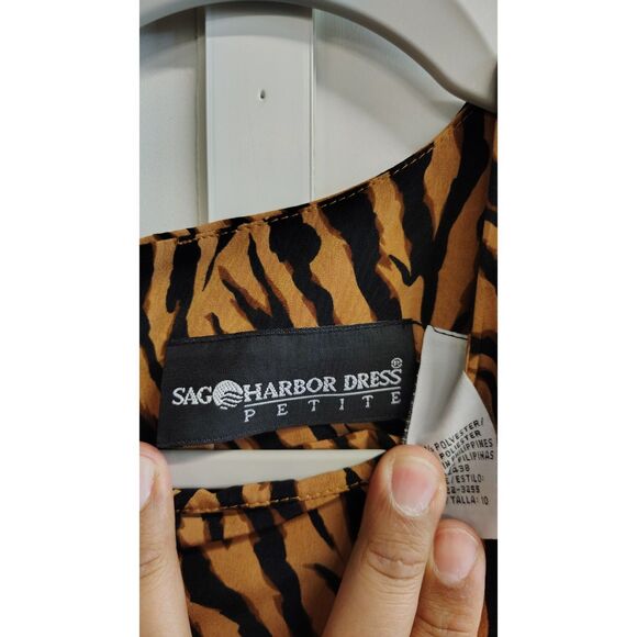 Vintage Sag Harbor Tiger Stripe Side Tie Midi Dress Size 10 - Picture 3 of 6